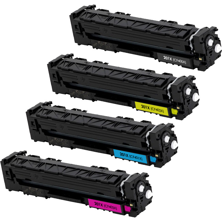Premium Quality Black. Cyan. Magenta. Yellow Toner Cartridges compatible with HP CF400X. CF401X. CF402X. CF403X (HP 201X)