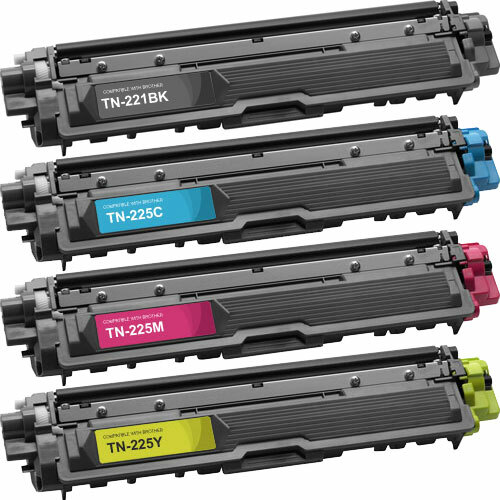 Premium Quality Black, Cyan, Magenta, Yellow Toner Cartridges compatible with Brother TN-221BK (TN-225M)