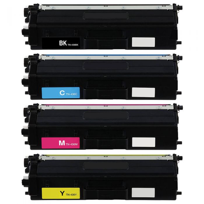 Premium Quality Black, Cyan, Magenta, Yellow Super High Yield Toner Cartridges compatible with Brother TN-436BK, TN-436C, TN-436M, TN-436Y