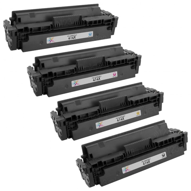 Premium Quality Black. Cyan. Magenta. Yellow High Yield Toner Cartridges compatible with HP W2020X. W2021X. W2022X. W2023X (HP 414X). with new chip