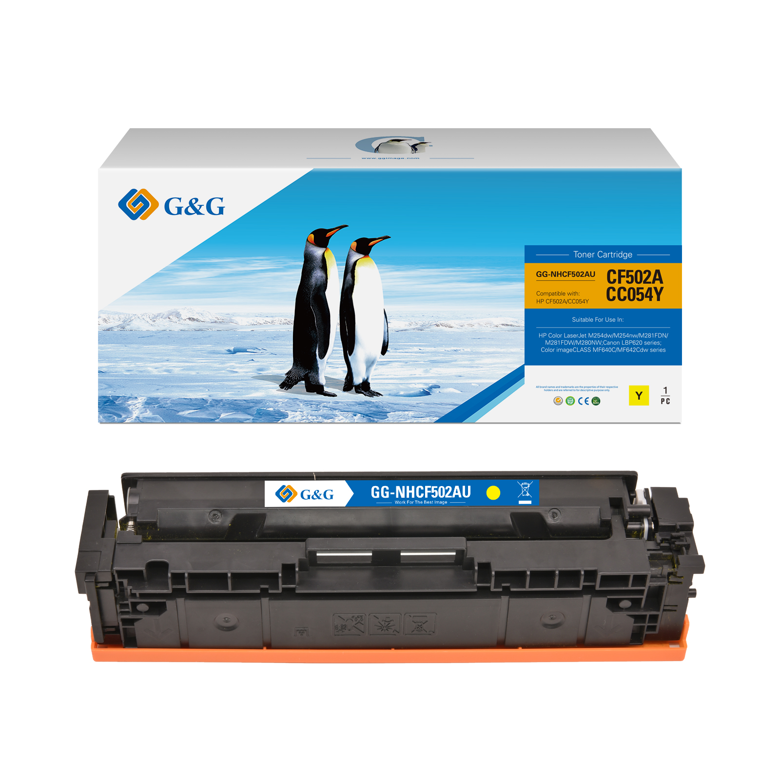 G and G Brand Premium CF502A (HP 202A) Compatible HP Yellow Toner Cartridge