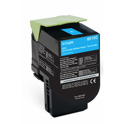 Premium Quality Extra High Capacity Cyan Toner Cartridge compatible with the Lexmark 80C1XC0