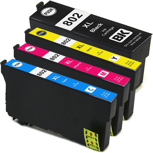 Premium Quality Black, Cyan, Magenta, Yellow High Yield Ink Cartridges compatible with Epson T802XL0-420-S (Epson 802XL)